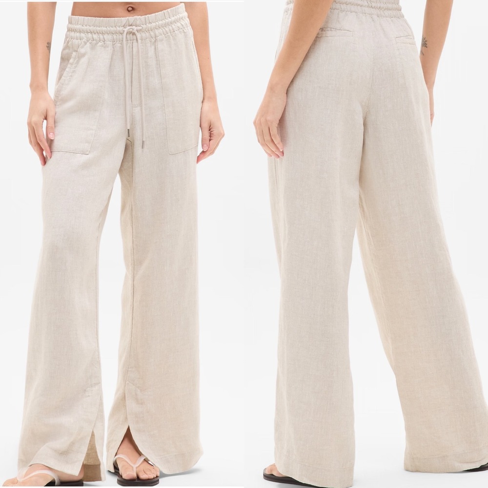 Athleta Retreat Linen High Rise Wide Leg Pant Medium Petite Lightweight Summer
